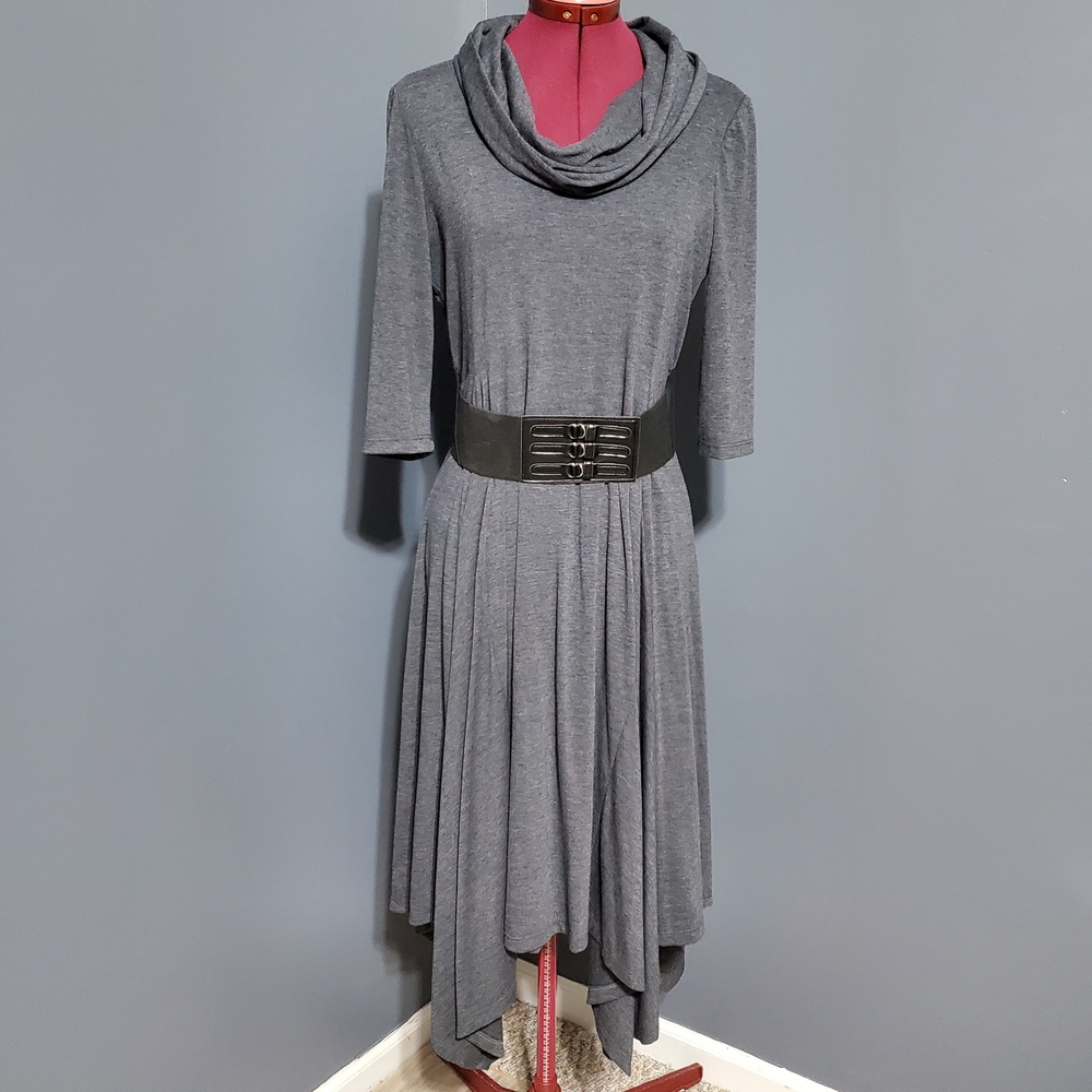 RB Collection Asymmetrical Gray Dress with Cowl Neck Half Sleeve Women's Size 8